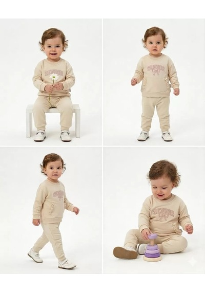 Pekminibebe 6/24 Ay Fırfır Detaylı Penye Bebek Takımı Krem
