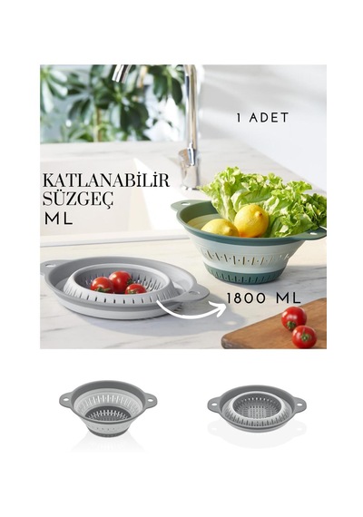 Pratik Yuvarlak Katlanır Akordeon Süzgeç - 1800ml Makarna Süzgeci