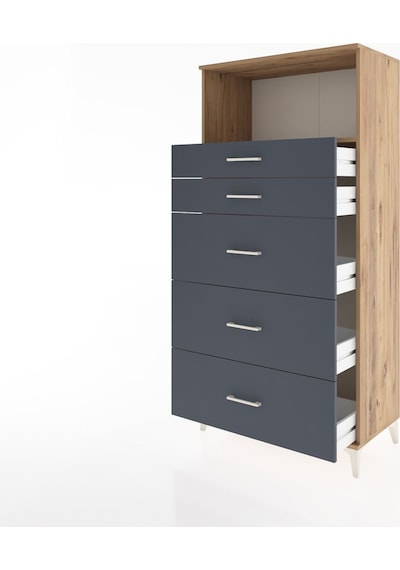 Hyperion Dolap Tek Raflı 5 Çekmeceli 88x44x182 Çam-antrasit Çam