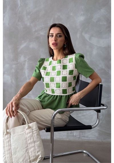 Verymoda Dantel Detaylı Bluz D2678 Zümrüt Zümrüt