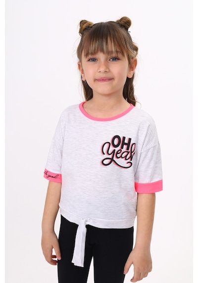 Toontoy Kids Toontoy Kız Çocuk Önü Bağlama Detaylı Baskılı Tişört Gri Melanj