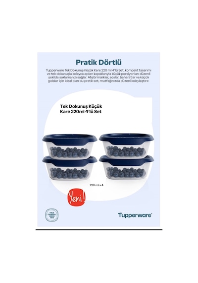 Tek Dokunuş Küçük Kare 220 Ml 4'lü Set Şeffaf