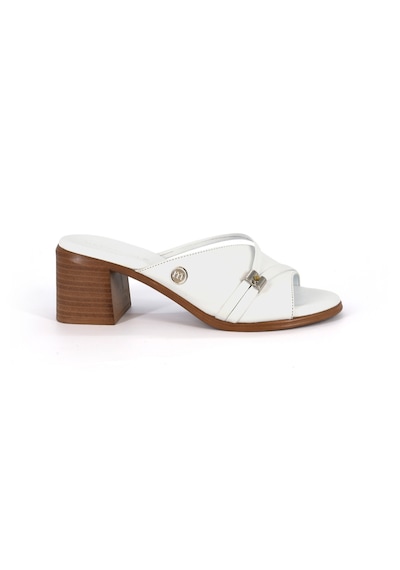 Mammamia D26yt-6065 Beyaz Hakiki Deri Kalın Topuklu 6cm Kadın Trendy Terlik