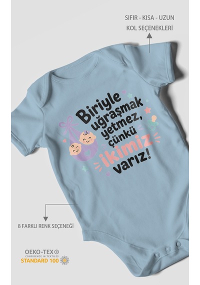 Morivokids Biriyle Uğraşmak Yetmez, Yazılı Kısa Kollu Bebek Body %100 Pamuk Bebe Mavisi