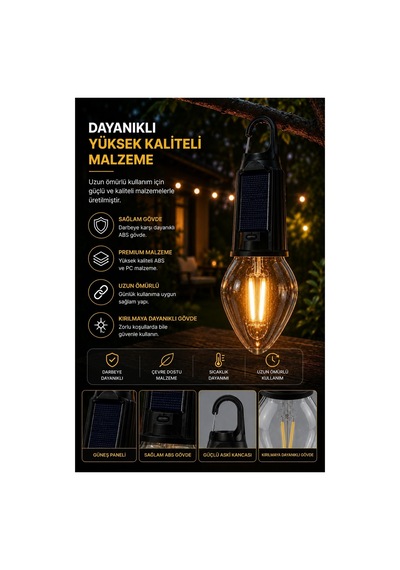 Robeve Solar Led Ampul Bahçe Aydınlatması 3 Kademeli Işık, Enerji Tasarruflu Abs Malzeme Gün Işığı