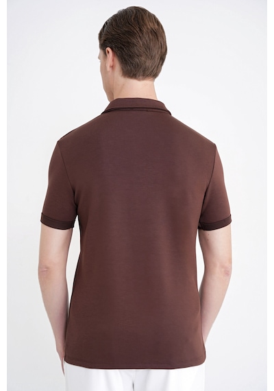 Efor Slim Fit Esnek Pamuklu Fermuarlı Kahverengi Polo Yaka Tişört Ts 926