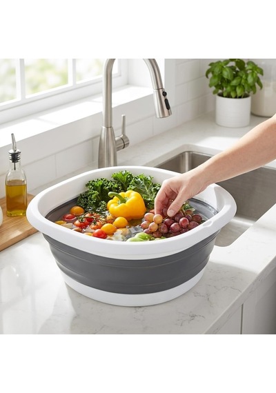 Katlanır Badya 10 Litre, Katlanabilir Çok Amaçlı Leğen, Dayanıklı Esnek Malzeme, Ev Kamp Bahçe Temizlik Çamaşır Ve Saklama İçin Pratik Gri Beyaz Badya