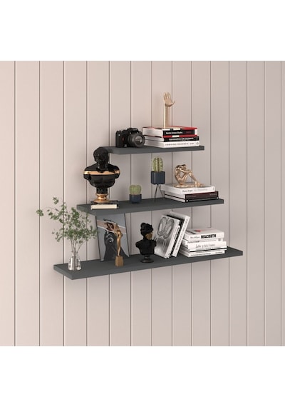Asra Trend Modern Duvar Rafı DRF-02 %100 MDF 3'lü Dekoratif Organizer Kitaplık Antrasit