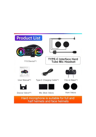 Y13 Motor Kask Kulaklık Rgb Modlu Radyolu Motosiklet Kulaklık 5.3 Bluetooth Intercom 05630652