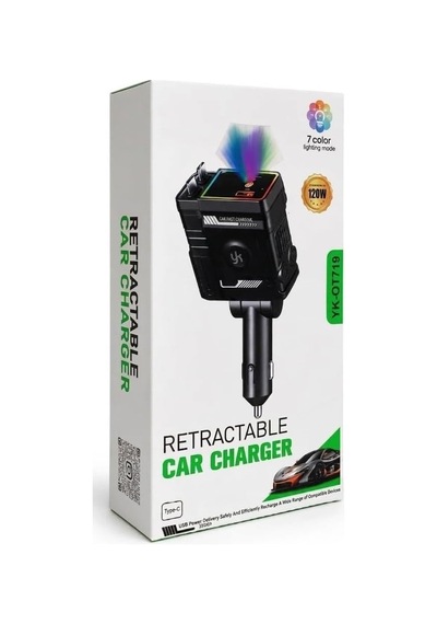 Tr 4in 1, 120w, 7 Renkli, Çift Makaralı Type-c Kablolu Araç Şarj Başlığı Siyah Yk-ot719