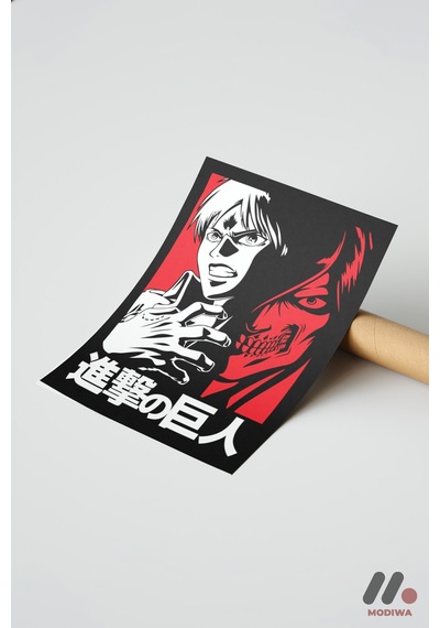 Attack On Titan Eren Anime Poster, Çerçevesiz Yüksek Kalite Duvar Afişi - Anime Severlere Özel Hediy