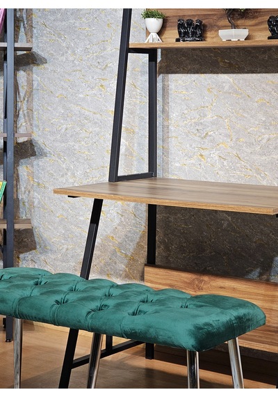 Zafir Krom Metal Yeşil Oturaklı Sivriltme Ayaklı Babyface Puf & Bench & Oturak Yeşil