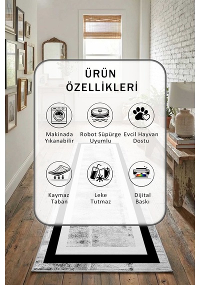 Yıkanabilir Yolluk 55 Açık Gri
