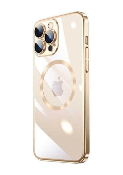 Apple Uyumlu iPhone 13 Pro Max Kılıf Wireless Şarj Özellikli Sert Pc Zore Riksos M-safe Kapak Gold