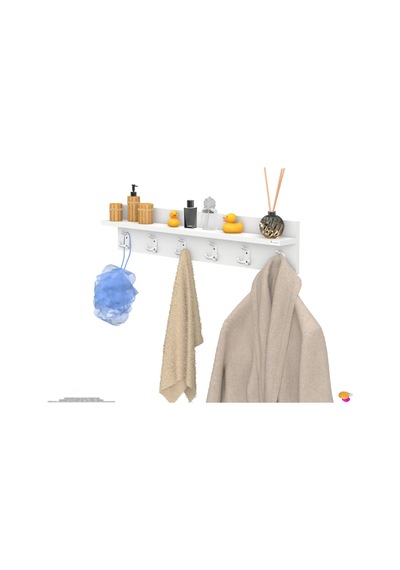 Modilayn Kedi Serisi 86,4x18 Cm 18 Kancalı Banyo Askısı - 6'lı Set Ekstra Düzen Ve Yer Tasarrufu Beyaz