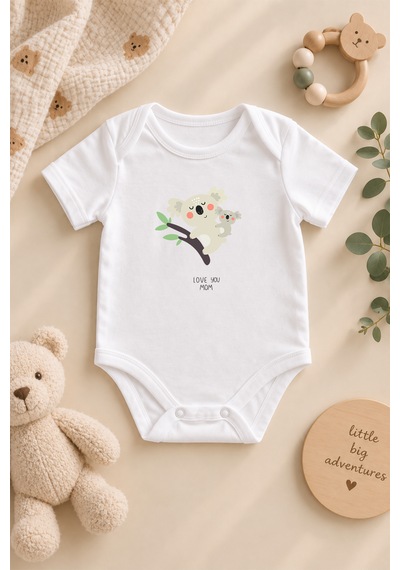 Luppinos Love You Mom 3lü %100 Pamuk Dijital Baskılı Bebek Body Set 1 Beyaz