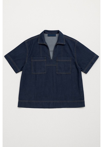 Banny Jeans Kadın Rahat Kalıp Cepli Lacivert Jean Gömlek