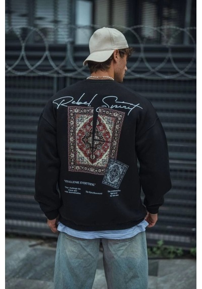 Modi Uzun Kol Bisiklet Yaka Baskılı Sweatshirt - Siyah Açık Siyah