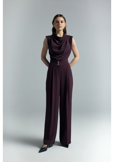 Talia Düğme Detaylı Pantolon - Mürdüm-137301