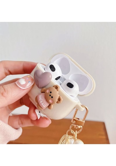 Apple Uyumlu iPhone 1/2. Nesil  Koruyucu Bluetooth Kulaklık Kılıfı Figürlü Ayıcık Airpods 1/2. Nesil