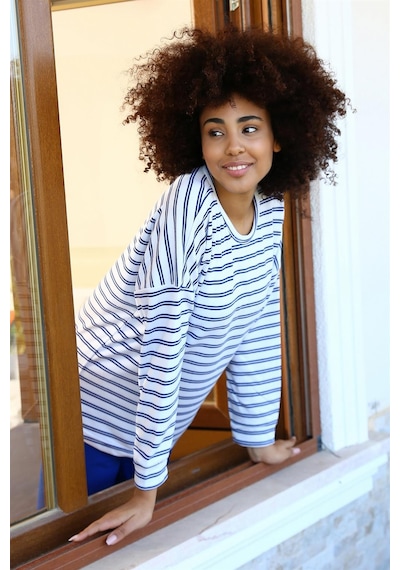 Akbeniz Kadın Uzun Kol 3 İplik Penye Pijama Takım 4185 - M Beyaz