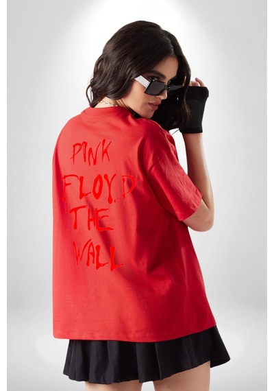 Pink Floyd The Wall Kırmızı Oversize Unisex Ön Ve Sırt Baskılı Tişört Kırmızı