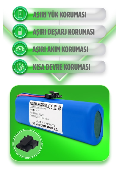 Xiaomi Mi Robot Vacuum Mop 2c Uyumlu Batarya 3500mah Li-ion Pil