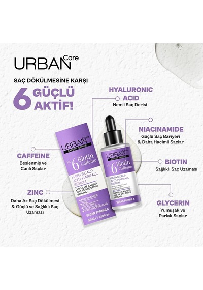 Urban Care Expert No.6 Biotin Caffeine Dökülme Karşıtı Saç Bakım Serumu, 50 Mililitre, Vegan