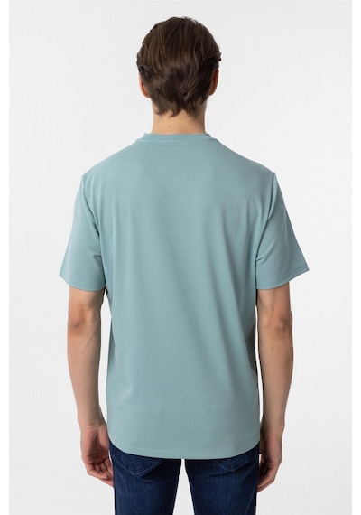 Süvari Yeşil Slim Fit Armürlü Bisiklet Yaka Tişört