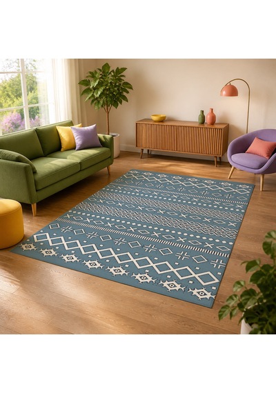 Kartela Halı Nera Halı Kaymaz Taban Makinede Yıkanabilir Halı Mavi - 120 X 180 Cm