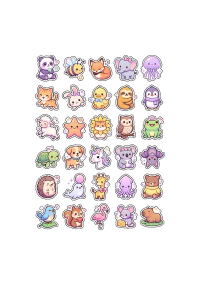 Sevimli Hayvanlar Pastel Sticker Seti 150 Adet - 5'li Mega Paket No40 - Laptop Defter Ajanda Çok Renkli