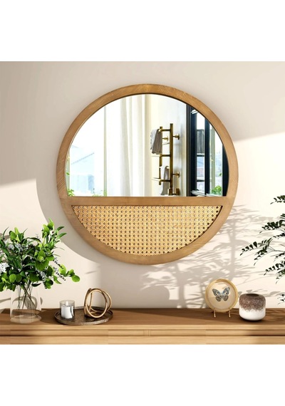 Phellos Dresuar Aynası - Dekoratif Rattan Ayna Ahşap