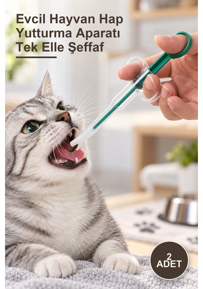 2 Adet Evcil Hayvan Hap Yutturma Aparatı Tek Elle Şeffaf