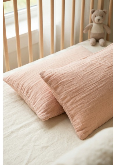 Çift Katlı Müslin Çocuk Yastık Kılıfı %100 Pamuk 35x45 cm 2’li Bebek Çocuk Kılıf Seti Somon