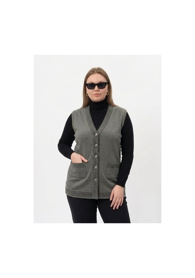 Onno Style Women Bantı Hasır Desenli Çelik Örgü Klasik Triko Yelek Gri