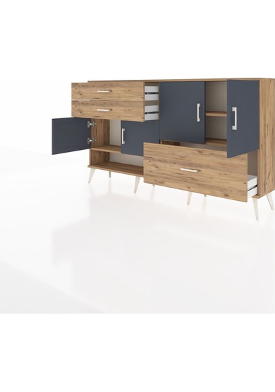 Arges Konsol 3 Raflı 3 Çekmeceli 4 Kapaklı 176x30x99 Çam-antrasit Çam-antrasit/çam Arges Konsol 3 Raflı 3 Çekmeceli 4 Kapaklı 176x30x99 Çam-antrasit Çam-antrasit/çam