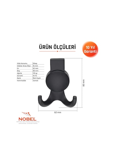 Solo Lüks Askı, Metal, Vestiyer Askı, 170 Gr, Dolap Askılık, Duvar Askılığı, Mat Siyah Vidalı