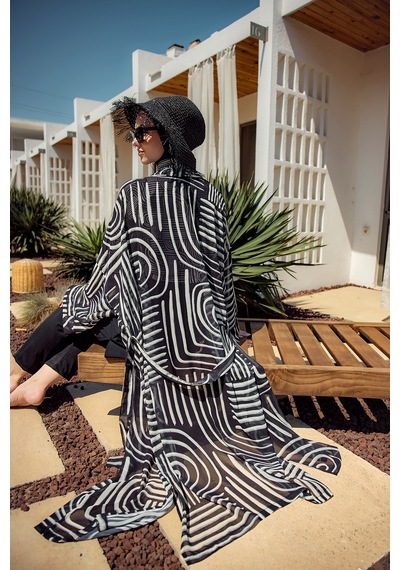 Remsa Labire Desenli Şifon Kimono Pareo Rms-rp032-26 Siyah