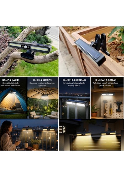 Buffer 2 Adet 36 Led Mandallı Solar Lamba, Güneş Enerjili, Hareket Sensörlü, 3 Modlu, Kıskaçlı Kablosuz Dış 11