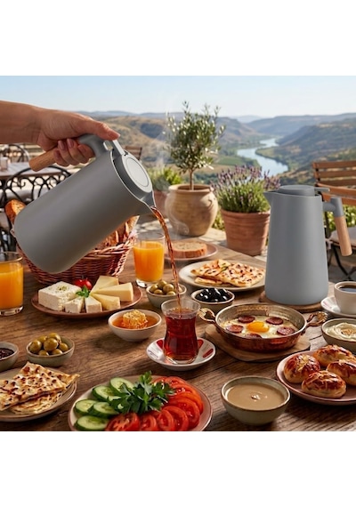 Tr Termos Bambu Saplı Dışı Plastik İçi Cam 1 Litre Gri Diğer