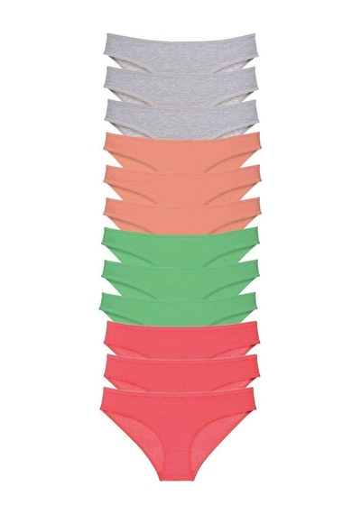 12 Adet Süper Eko Set Likralı Kadın Slip Külot Gri Pudra Yeşil Fuşya Beden: Xl Standart