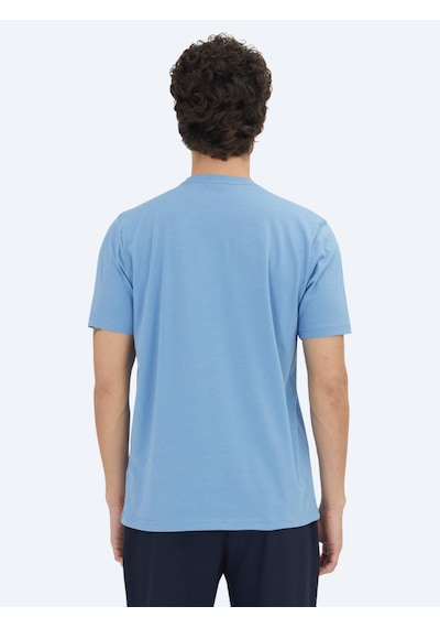 Kip Mavi Düz Bisiklet Yaka %100 Pamuk T-shirt Mavi