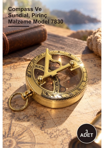 3 Adet Pirinç Güneş Saati Ve Pusula Compass Ve Sundial, Pirinç Malzeme Model 7830