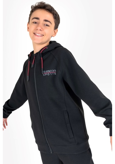 Lescon Siyah Çocuk Fermuarlı Kapüşonlu Sweatshirt 23n-3121