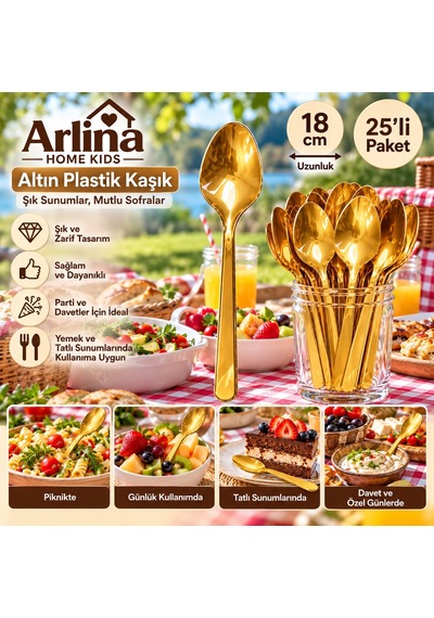 25li 18 Cm Altın Plastik Kaşık