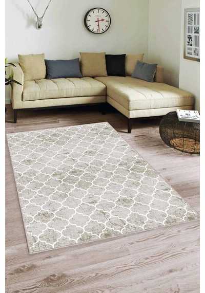 Yeşil Fas Desen Kaymaz Taban Makinede Yıkanabilir Halı Fs05