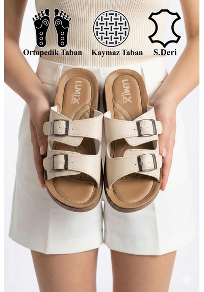 N Moda Kadın Ultra Yumuşak Soft Taban Dolgu Topuk Ortopedik İçi Pedli Günlük Anne Terliği 2 Toka Krem N Moda Kadın Ultra Yumuşak Soft Taban Dolgu Topuk Ortopedik İçi Pedli Günlük Anne Terliği 2 Toka Krem