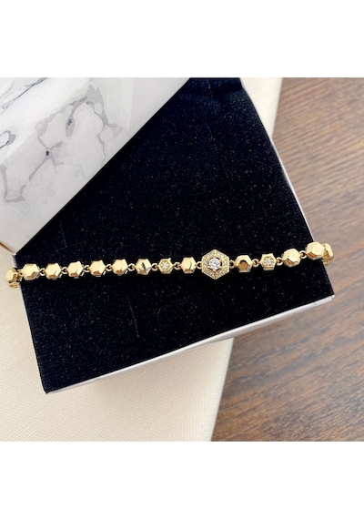 Petek Bileklik Altıgen Suyolu Kadın Bileklik Kararmaz Xuping Vip Seri 14 Ayar 19cm Gold