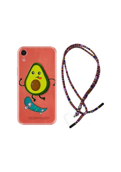 Apple Uyumlu iPhone XR Kılıf Rasta Boyun Askılı Avokado Skate 1741