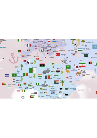 Çocuk Odaları Için Eğitici Dünya Haritası Duvar Kağıdı (393771333)